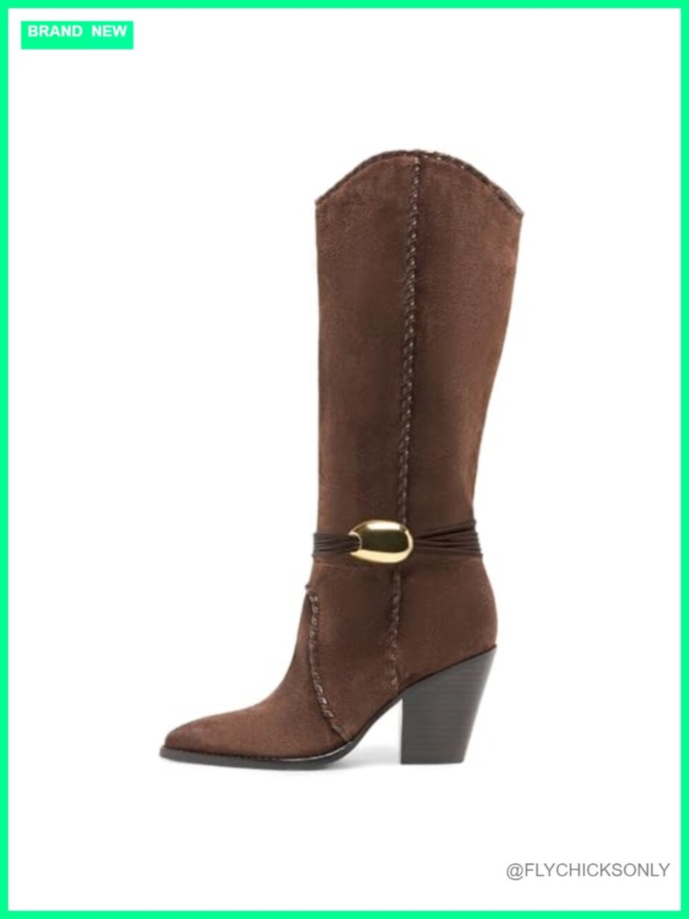 Kissasa Cowboy Knee High Boots Suede Stacked Block Heel Pointed Toe